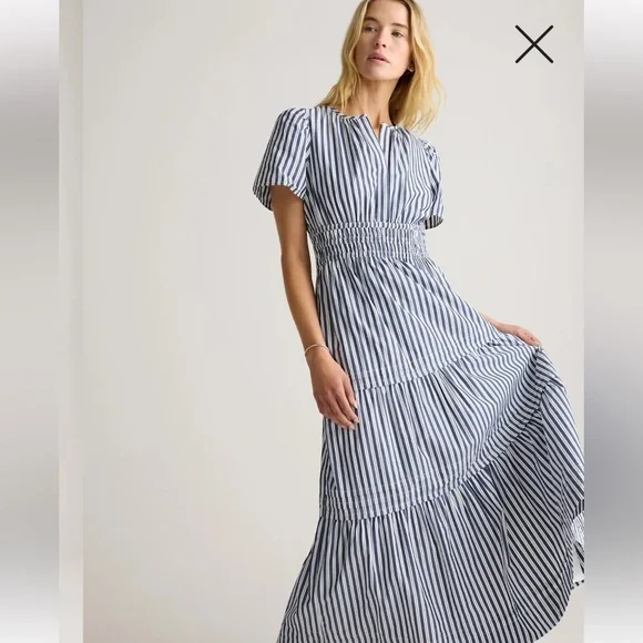 Quince 100% Organic Cotton Polin Tiered Maxi Dress / Hudson Stripe/S nwot - Picture 4 of 12